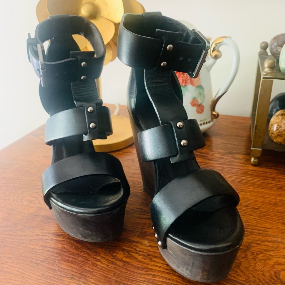 AllSaints Rotchko Wedge Sandals in Black Leather - Picture 4 of 11